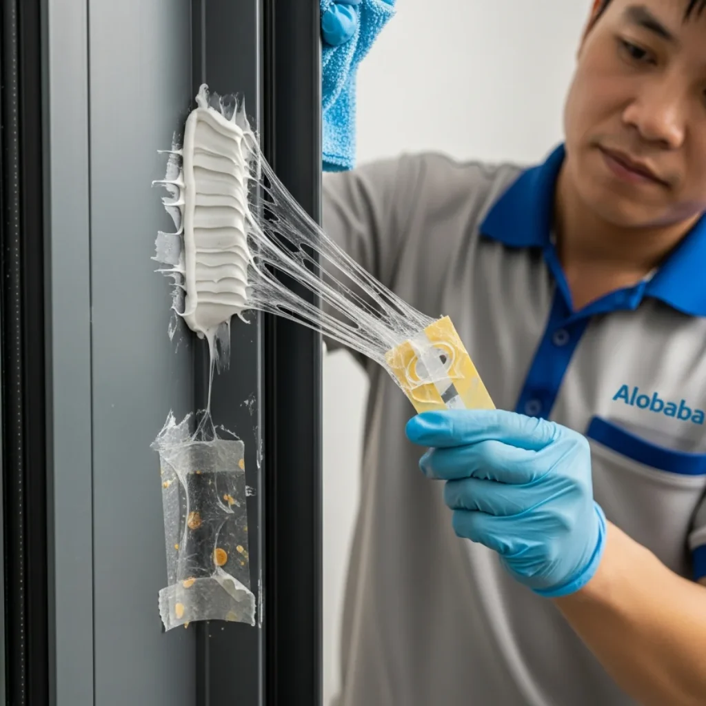 Các loại vết keo thường gặp trên khung cửa nhôm kính sau khi thi công