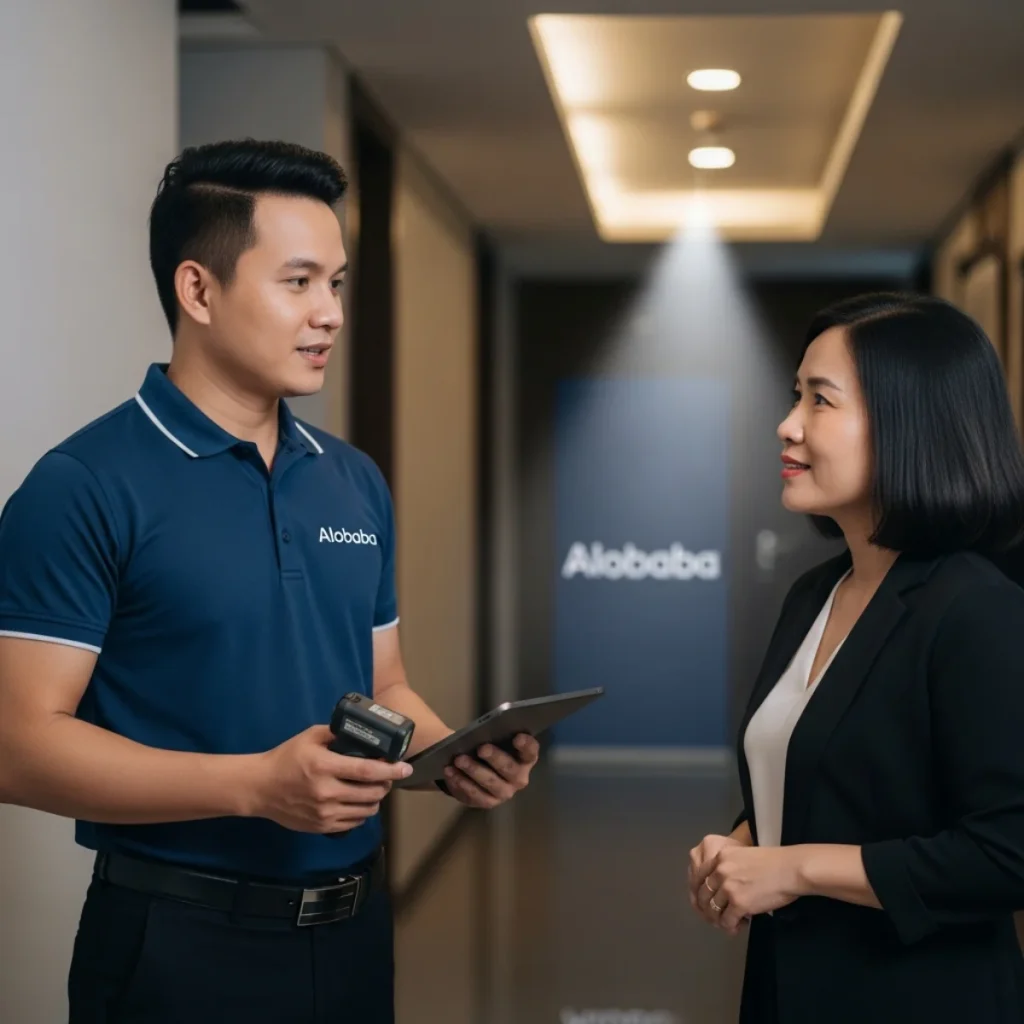 Kỹ thuật viên ALOBABA thực hiện khảo sát thực tế và báo giá minh bạch cho khách hàng