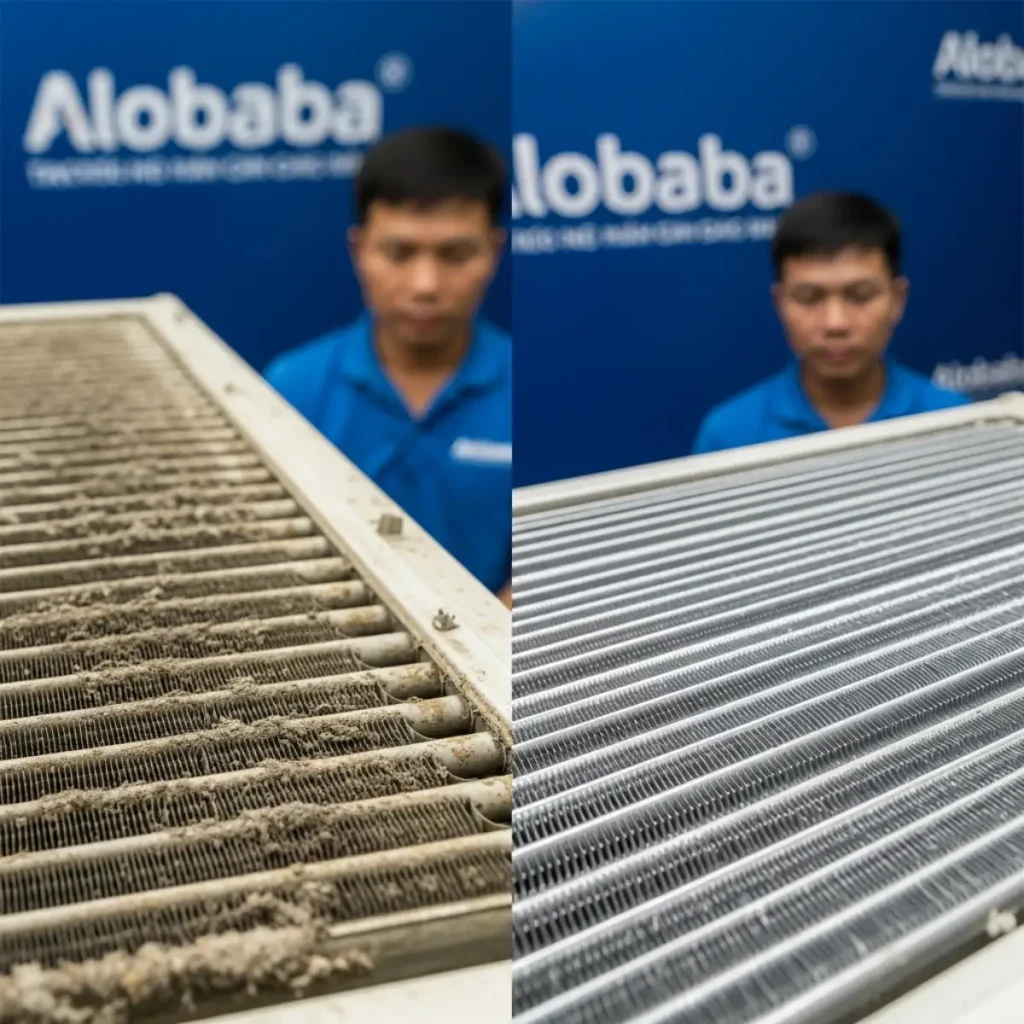 So sánh dàn lạnh máy lạnh trước và sau khi được vệ sinh chuyên sâu