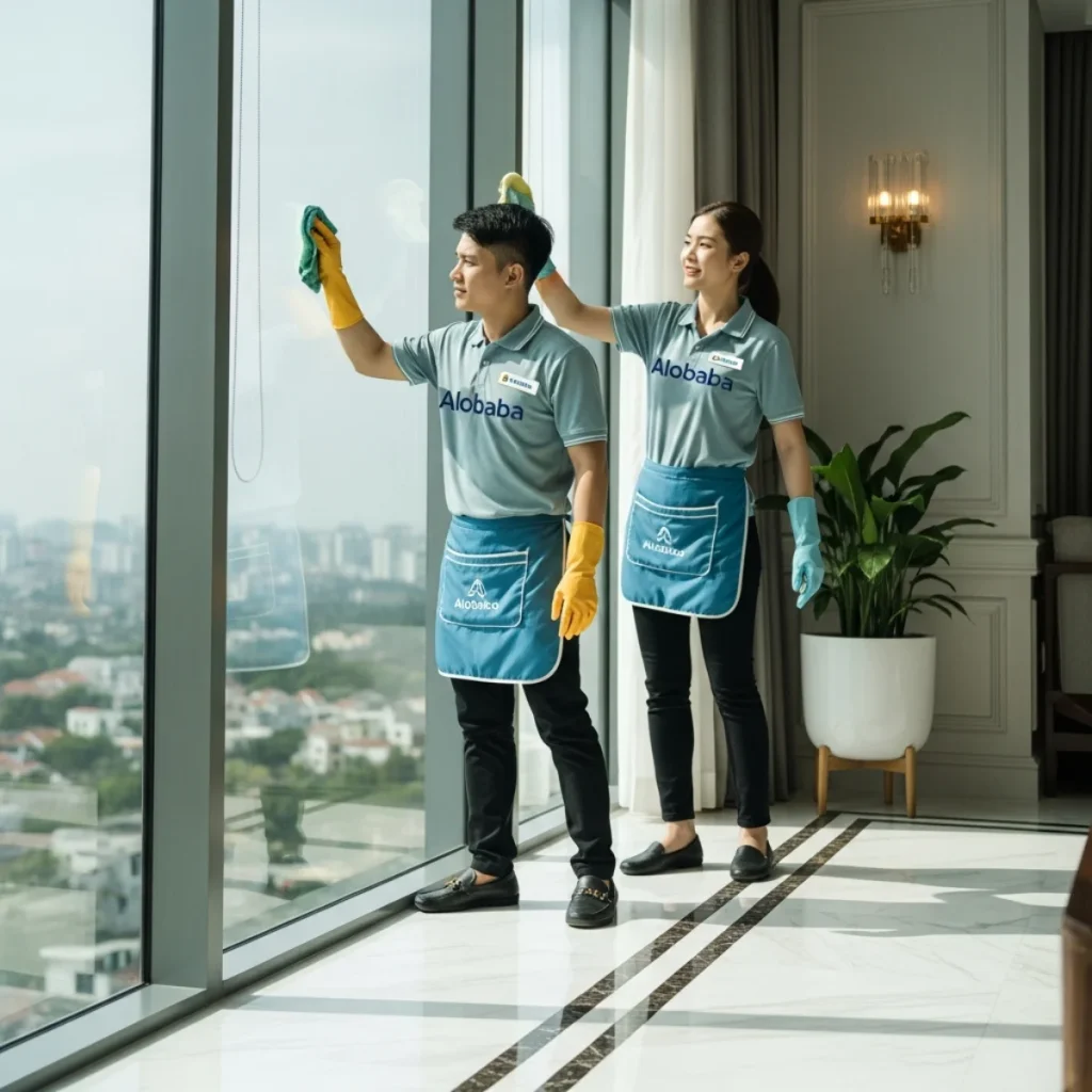 Đội ngũ ALOBABA thực hiện vệ sinh tổng thể căn hộ chung cư cao cấp tại Hà Nội