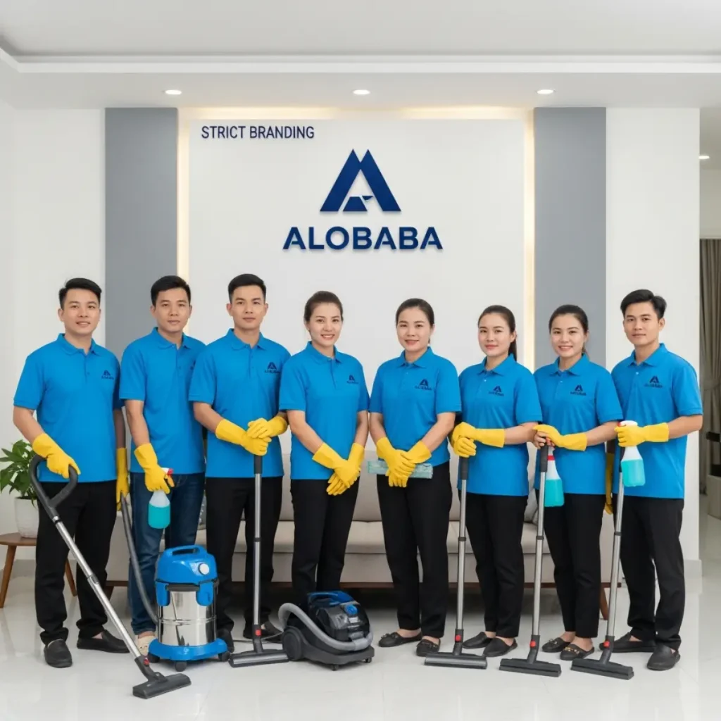 Đội ngũ nhân viên vệ sinh trọn gói chuyên nghiệp của ALOBABA tại Hà Nội