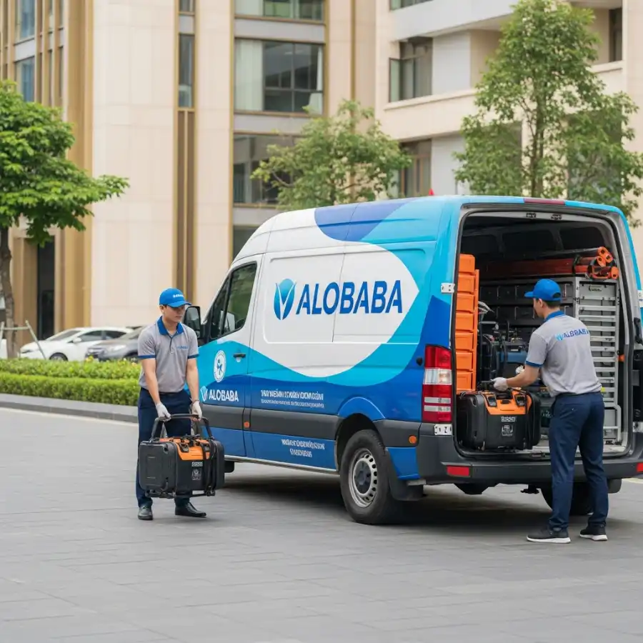 Đội ngũ ALOBABA phục vụ thau rửa bể nước tại các khu đô thị Long Biên