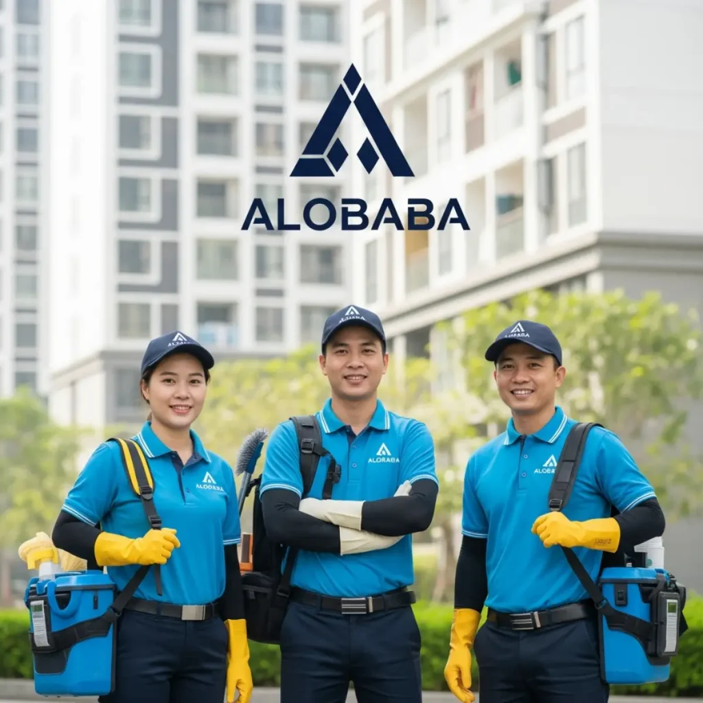 Đội ngũ nhân viên vệ sinh chuyên nghiệp của ALOBABA tại quận Long Biên