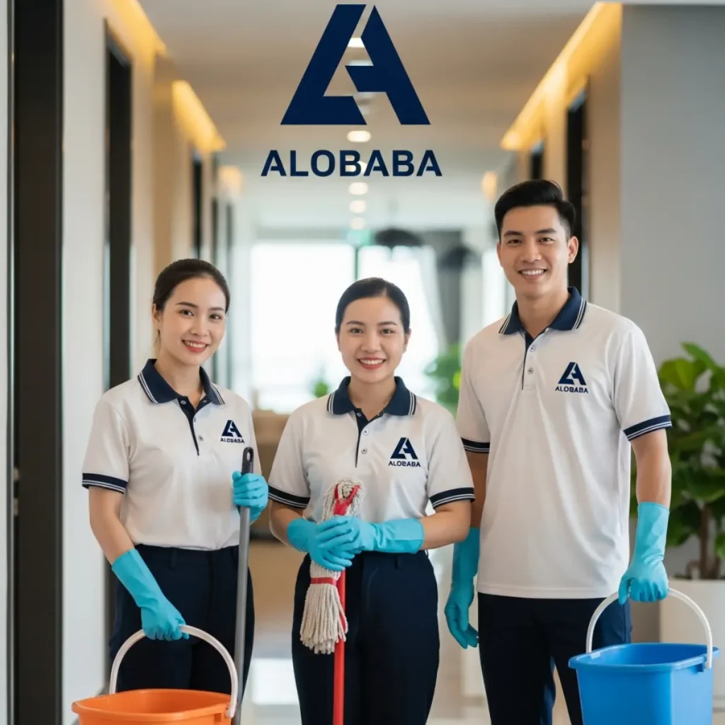 Nhân viên vệ sinh ALOBABA chuyên nghiệp tại khu vực Phúc Lợi Long Biên