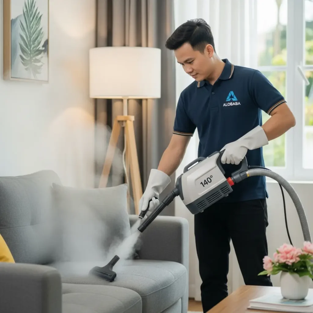 Giặt sofa bằng công nghệ hơi nước nóng diệt khuẩn tại Ngọc Lâm
