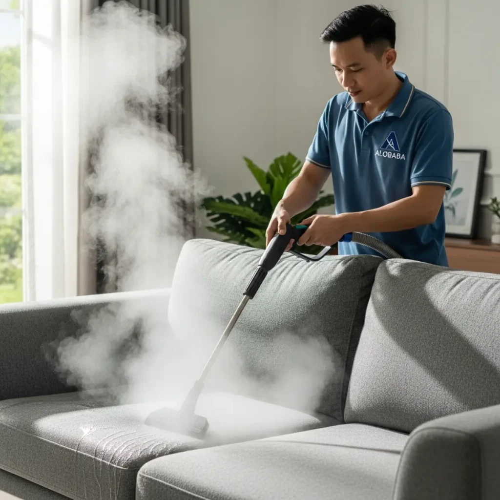 Dịch vụ giặt sofa bằng hơi nước nóng diệt mạt bụi tại Long Biên