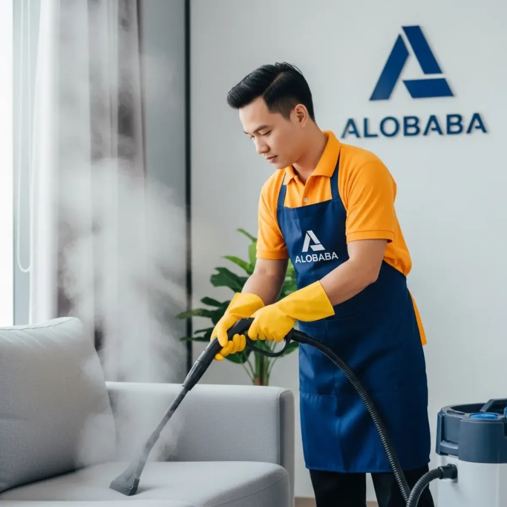 Giặt sofa bằng hơi nước nóng tại khu đô thị Ruby Park Phúc Lợi