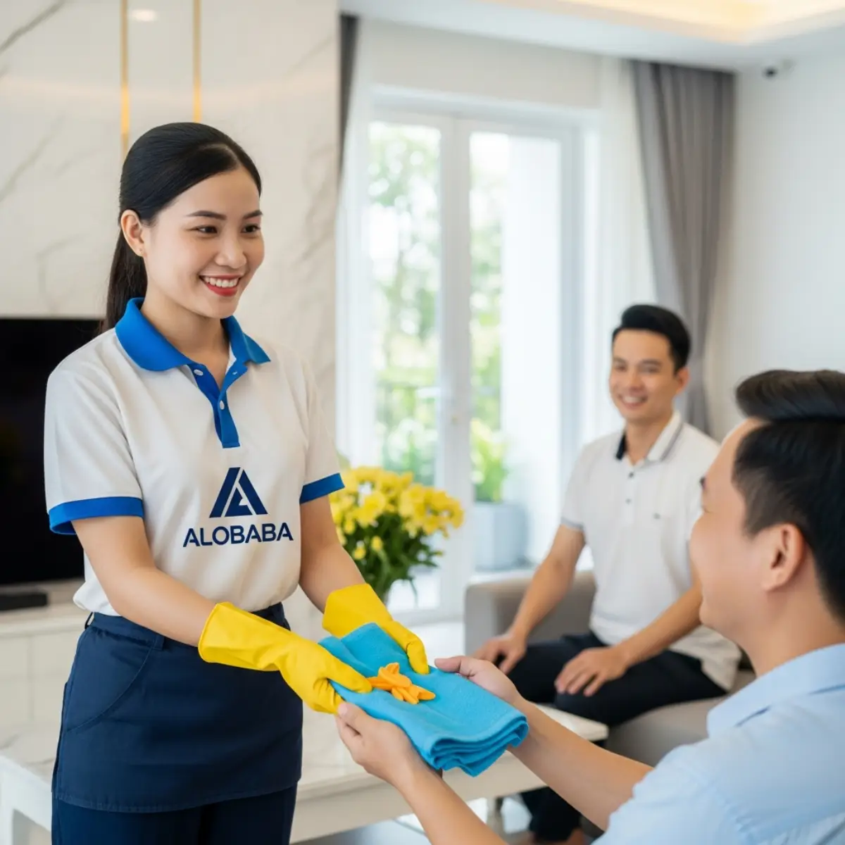 Khách hàng hài lòng với dịch vụ vệ sinh của ALOBABA tại Long Biên