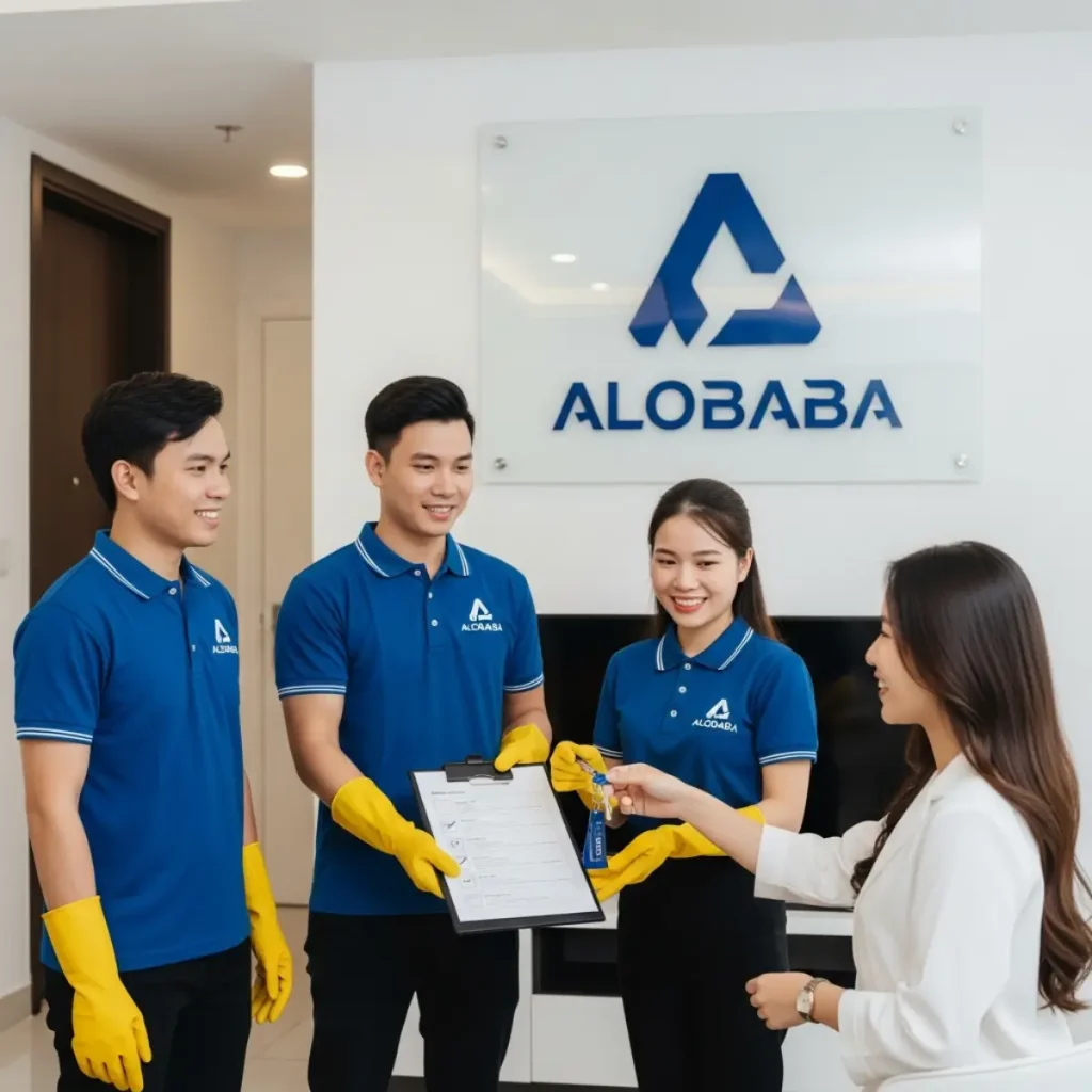 Nhân viên ALOBABA hoàn thành công việc và bàn giao căn hộ cho khách hàng