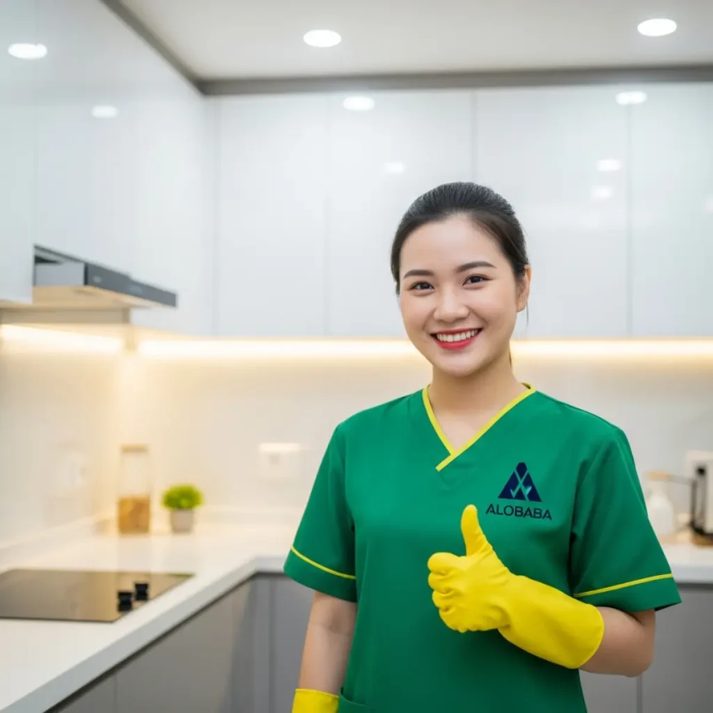 Nhân viên vệ sinh ALOBABA chuyên nghiệp và tận tâm tại khu vực Long Biên