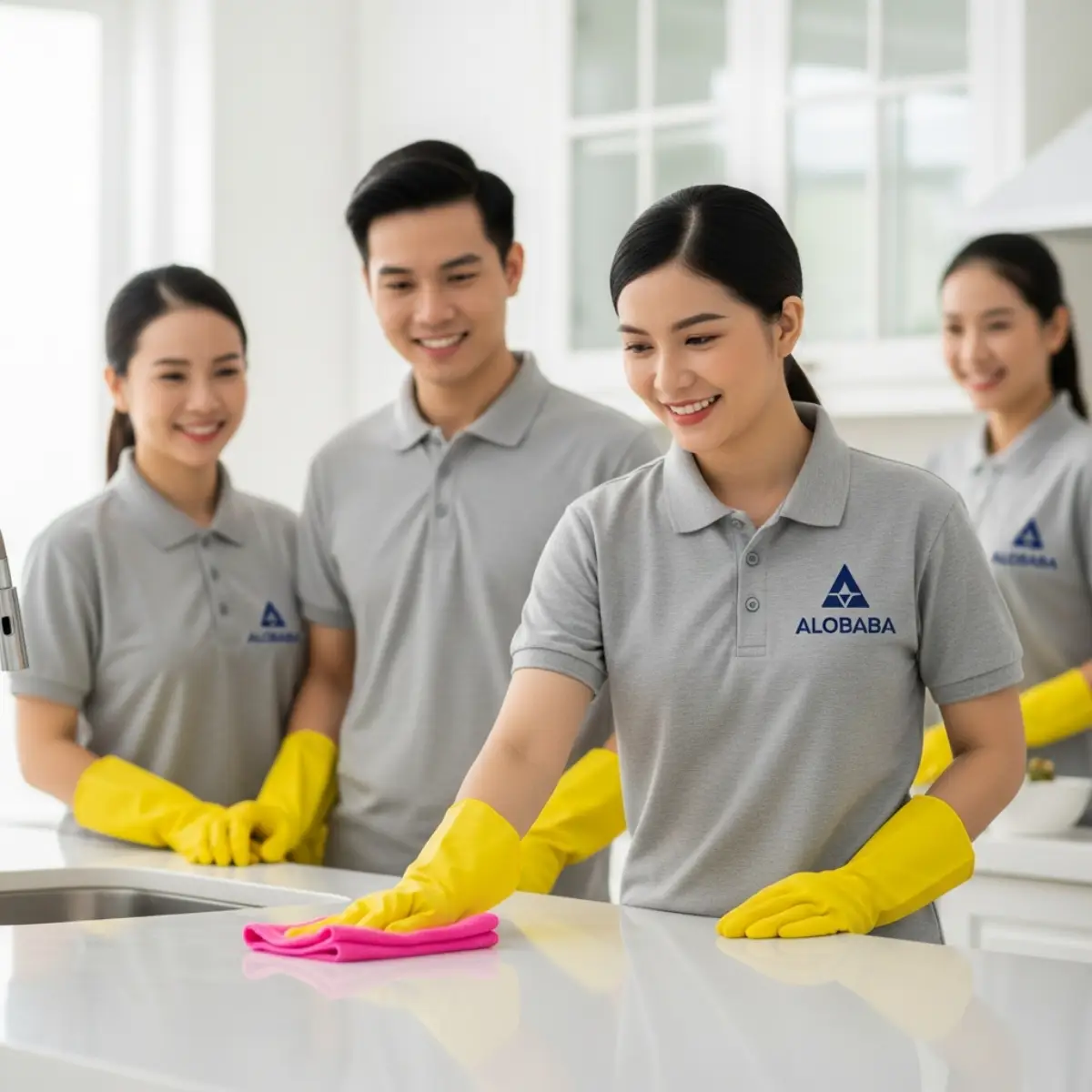 Nhân viên vệ sinh chuyên nghiệp của ALOBABA tại khu vực Long Biên