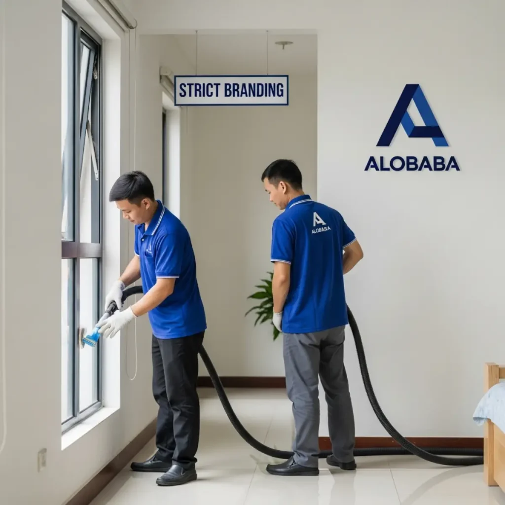 Nhân viên ALOBABA vệ sinh căn hộ tại dự án Him Lam Thượng Thanh